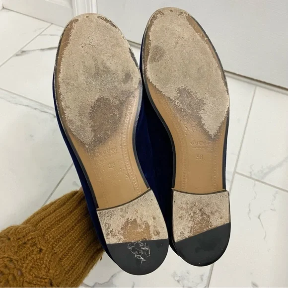 Gucci Jordaan Loafers Cobalt Blue Agata Velvet Womens EUR 38 - Picture 9 of 13